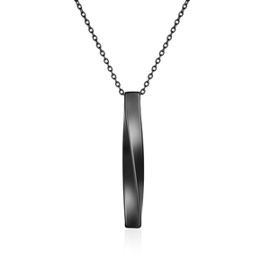 Close-up of black Mobius twisted bar pendant necklace with sleek metallic finish