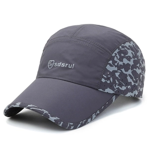 Breathable quick-dry dark grey sports baseball cap with camouflage accents and laser-cut vents