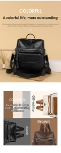 Close-up of vintage PU leather backpack showing lychee texture and multi-pocket details