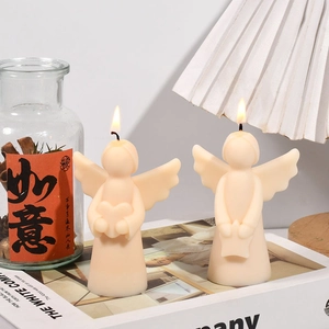 DIY angel silicone mold for heart candle and star candle set with warm beige matte finish
