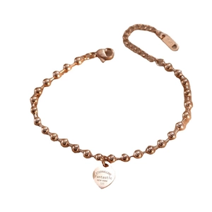 Rose gold S925 silver beaded heart bracelet with Eternal Love engraving for women