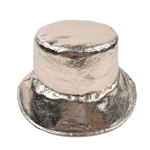 Stylish metallic gold bucket hat featuring a shimmering texture for street wear and outdoor use