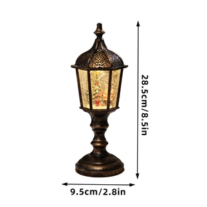 Vintage gold Santa musical snow globe lantern with dimensions 28.5cm height and 9.5cm width