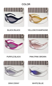 Detailed color options for Y2K futuristic wrap sunglasses with wavy frames