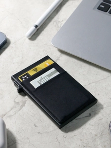 Slim aluminum RFID blocking card holder with elastic cash pocket and pop-up mechanism