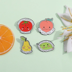 Creative Cute Fruit Enamel Pins Cartoon Tomato Peach Pear Leaf Alloy Brooches Fun Letter Badge Accessory For Women Men
