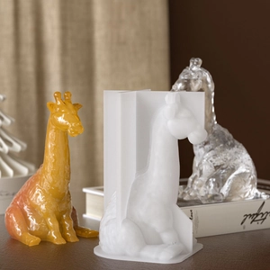 Detailed 3D giraffe silicone mold for resin and plaster casting with finished samples