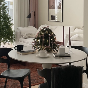 Mini PE Christmas tree with pink silk bows and warm LED lights for tabletop decor