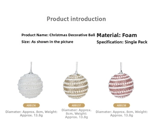 Detail of 8cm glittery foam Christmas ball with ribbed pearl texture and hanging string