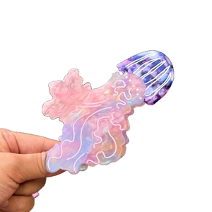 Jellyfish-shaped acetate hair claw clip with colorful pink and blue gradient textures