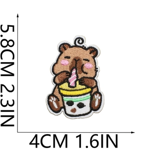 Detailed view of Capybara embroidery patch with dimensions 5.8cm by 4cm for clothing