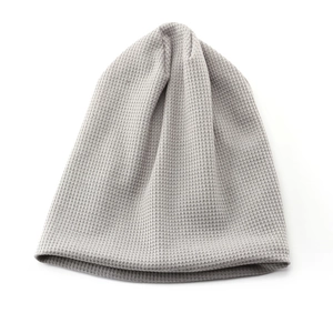Classic grey waffle knit beanie for men and women, warm winter slouchy skull cap