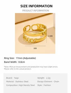 Detailed view of 17mm gold double-layer chain ring showing 0.8cm width and weight specs
