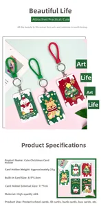 Detailed specs of ABS Christmas card holder with festive Santa and snowman patterns