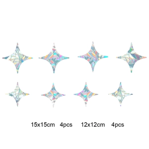 Detailed set of 8 rainbow prism star window stickers in 15cm and 12cm holographic sizes