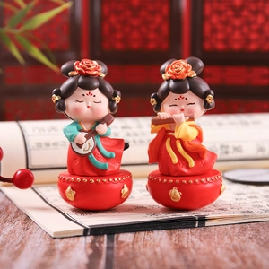Traditional Tang Dynasty style tumbler figurines of musicians playing flute and ruan