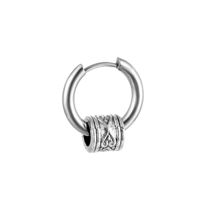 Minimalist silver titanium steel hoop earring with vintage engraved heart cylinder pendant