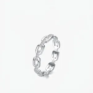 Anello in Argento Sterling 925 da Donna Minimalista Geometrico Cavo Catena Con Strass Intarsiato Anello alla Moda Gioielli Regalo