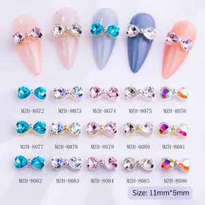 Bowknot heart nail art charms 11x5mm in colorful rhinestone and metal base for manicure