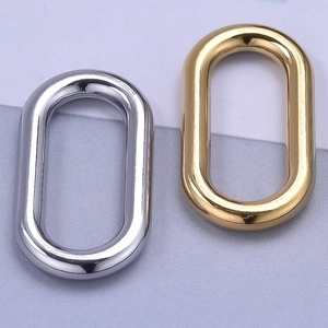 Detailed macro view of 304 stainless steel oval ring pendants in gold and silver finish