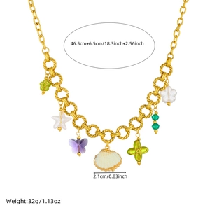 Collier chaîne dorée en acier inoxydable avec pendentifs coquillage et papillon