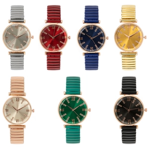 Elegant women's quartz watch with elastic band and rhinestone dial in seven assorted colors