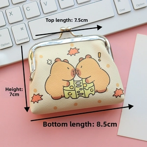 Detail of Capybara coin purse with dimensions and canvas texture on pink background
