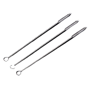 Three-piece stainless steel straw cleaning brushes with spiral bristles and ring handles