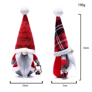 Christmas gnomes with LED oil lamps, set of 2 plush festive decor with red hats and gnomes