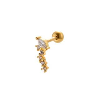 Gebogener Piercing-Ohrstecker aus vergoldetem Edelstahl mit Zirkonia-Steinen besetzt