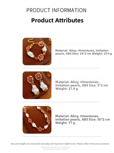 Detail showing vintage jewelry set with pearl necklace, bracelet and earrings dimensions