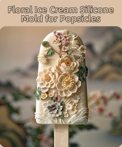 Helado con relieve floral 3D detallado e intrincados patrones de peonías y margaritas