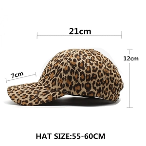 Gorra de béisbol con estampado de leopardo para mujer, visera curva, talla ajustable 55-60cm