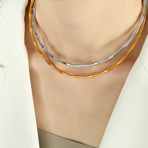 Chic 18K gold and silver bamboo design open choker necklaces for a layered minimalist look