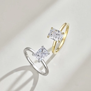 S925 sterling silver ring set with radiant cut ice flower stones in gold and silver