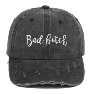 Bad Bitch Letter Embroidered Washed Cotton Baseball Cap Vintage Distressed Hole Sun Protection Adjustable Fashion Unisex Hat