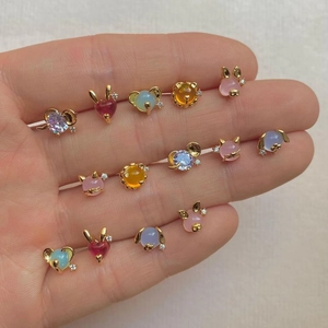 18K Gold Plated Brass Animal Head Stud Earrings For Women Cute Zirconia Cat Dog Rabbit Elephant Jewelry With 925 Silver Post