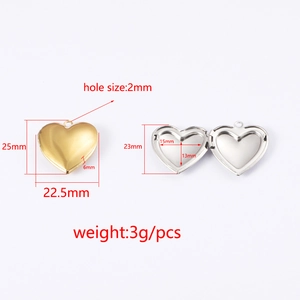 Pendentif médaillon cœur en acier 316L or et argent avec spécifications de dimensions