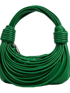 Fashionable emerald green knotted underarm bag with layered noodle design and shoulder strap