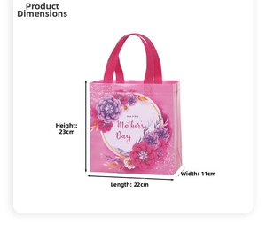 Dimensions détaillées du sac cadeau rose de la fête des mères en tissu non tissé fleuri