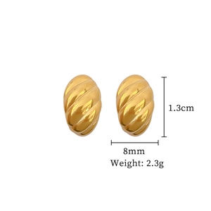 Polished titanium steel egg-shaped stud earrings showing 1.3cm height and 8mm width dimensions