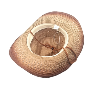 Western style gradient straw cowboy hat with vintage weave and adjustable chin strap