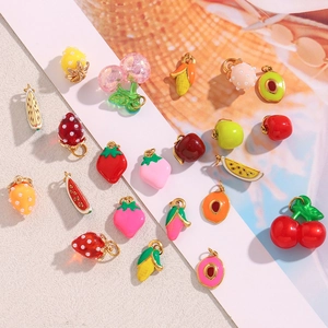 DIY 18K gold plated stainless steel fruit pendants in strawberry, cherry and watermelon shapes