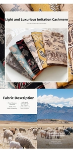 Detailed close-up of cashmere-like scarf fabric with elegant floral and bird patterns
