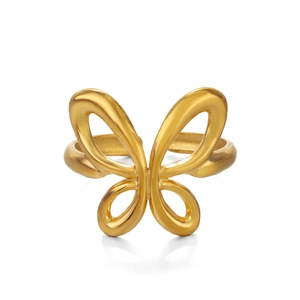 Minimalist 18K gold plated stainless steel butterfly open ring for women jewelry