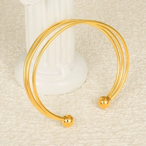 Minimalist 18K gold-plated stainless steel multi-layered cuff bracelet with ball details