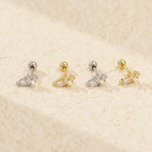 S925 silver stud earrings with sparkling teardrop cubic zirconia in gold and silver tones