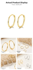 Detail showing S925 sterling silver stamp on minimalist round hoop earrings