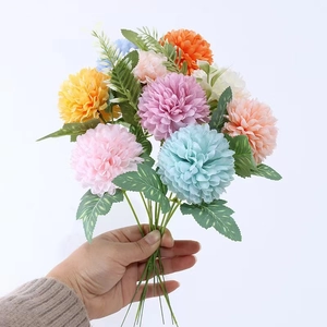 Artificial Chrysanthemum Satin Plastic Single Head With Leaves Long Stem Home Wedding Decor Photography Props Nordic Style