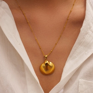 Scallop Shell Pendant Necklace Stainless Steel 18K Gold Plated Luxury Ocean Theme Summer Beach Jewelry For Women